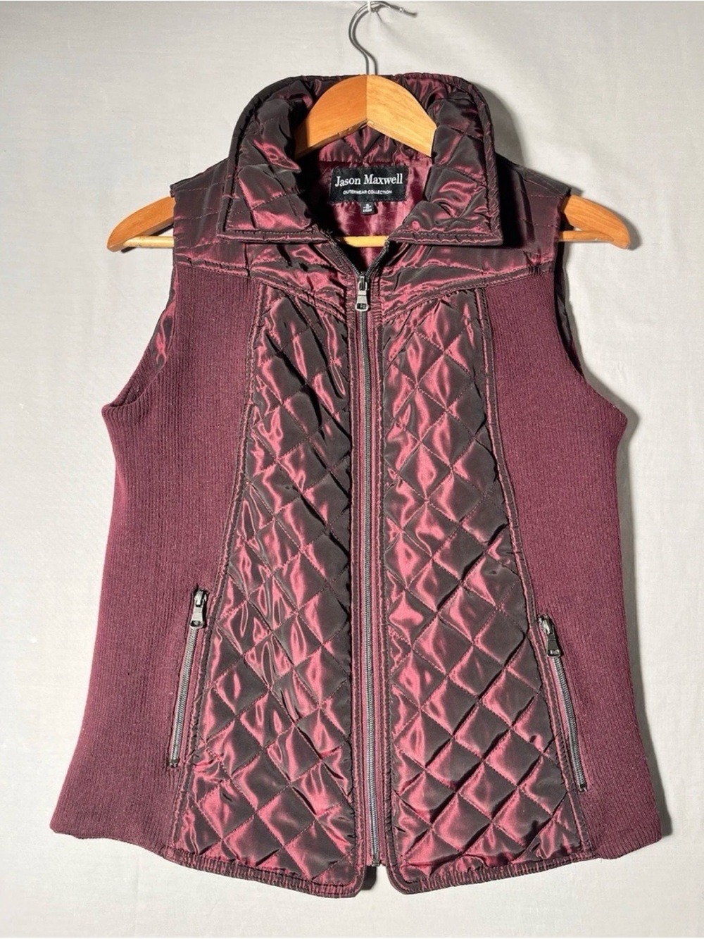 Jason Maxwell Quilted Wine Knit Side Vest -Size Small